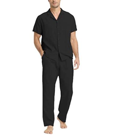 RPOVIG Linen Shirt Pants Outfits:Men's Linen Sets 2 Piece Short Sleeve Shirts Yoga Pants Beach Wedding Suits