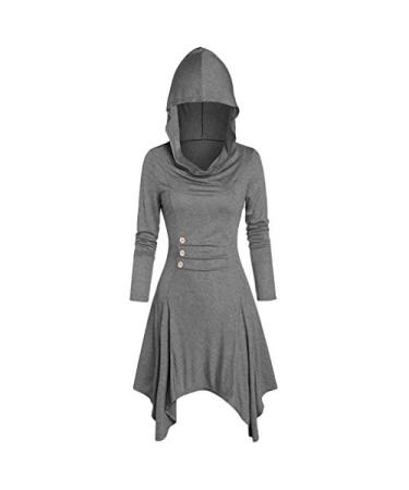 Women's Cosplay Vampire Costume Goth Long Sleeve Cloak Button Renaissance Traditional Irregular Hem Halloween Hoodies Gray Small