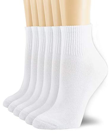 NevEND 6 Pairs Women's Running Sports Ankle Cotton Athletic with Thick Cushioned Performance Breathable Socks White 5-10