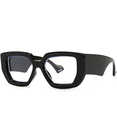 AIEYEZO Thick Frame Blue Light Glasses Men Women, Fashion Square Computer Eyeglass Anti Eyestrain & Prevent Headache A1 Black 54 Millimeters