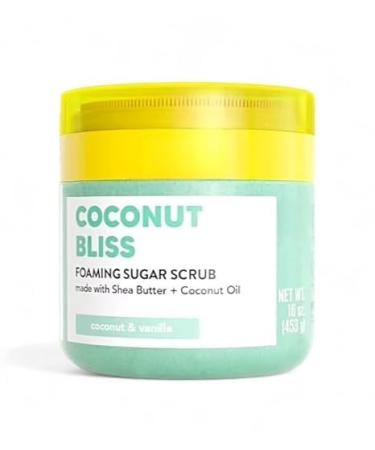 Coconut Bliss Foaming Sugar Scrub with Shea Butter and Coconut Oil Sweet Fruity Scent 16 oz