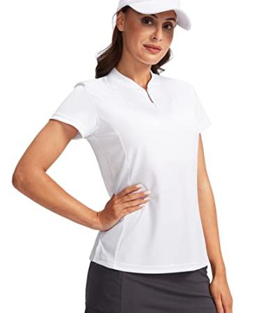 SANTINY Women's Golf Shirt Zip Up Dri-fit Short Sleeve Polo Shirts UPF50+ Tennis Golf Tops for Women Casual Work A White X-Large
