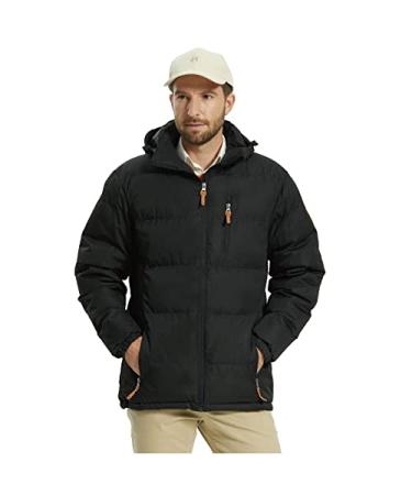 ALPHA CAMP Men's Puffer Jacket Waterproof Winter Coat Windproof Long Sleeve Warm Hooded Jacket Padded Winter Jacket XX-Large Black