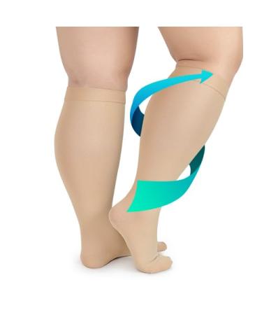 FITTOO Plus Size Compression Socks for Men & Women 20-30mmHg Graduated Compression Socks for Shin Splint Varicose Vein & Calf Pain Fatigue Relief Closed Toe & Wheat 5X-Large