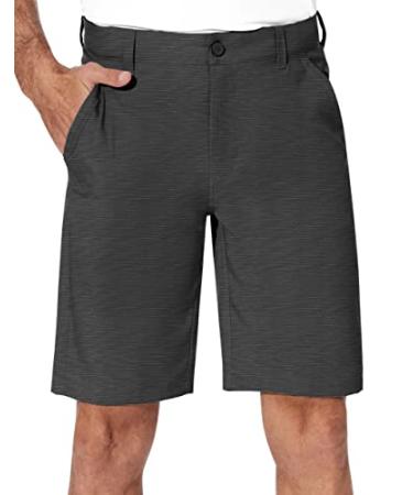 PULI Men's Stretch Golf Short Quick Dry Dress Casual Lightweight Flat Front 10" Summer Hybrid Shorts with Pockets 32 Black