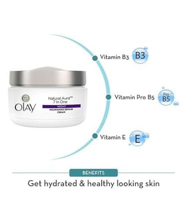 O.lay Natural Aura Night Cream | Nourishing Anti-Aging Cream with Niacinamide & Vitamin E | Healthy Glow for All Skin Types | 50g - Buy Online on GoSupps.com
