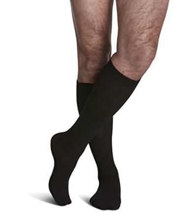 SIGVARIS Men's Casual Cotton 186 Calf High Compression Socks 15-20mmHg 9-11 Black