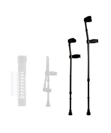 Folding Forearm Crutch Black Portable Hand Cane Walking Stick Adjustable Spring Shock-Absorbing Crutches for Seniors Disabled Lucky Star