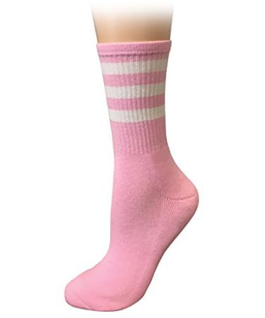 Prestige Medical Cushioned Crew Socks Pink With White Stripes 2 Count Pink One Size
