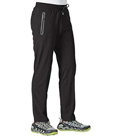 TBMPOY Men's Lightweight Hiking Travel Pants Breathable Athletic Fishing Active Joggers Zipper Pockets A1-black X-Large
