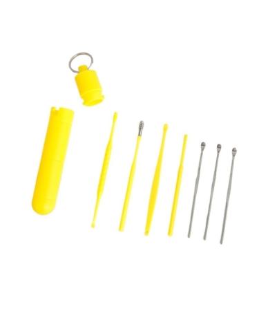 Portable Ear Cleaner Stainless Steel Ear Spoon Set Stainless Steel Ear Wax Remover Reusable Stainless Steel Ear Wax Remover Set Ear Wax Easily Removed Ideal for Personal and Home Use(Yellow-7pcs 1set)