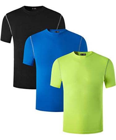 Sportides 3 Packs Boy's Short Sleeve Dry Fit Sport Tee Shirts T-Shirts Tshirt Tops Golf Tennis Bowling Running LBS701_Pack 14 Lbs709_packe: Black + Blue + Greenyellow