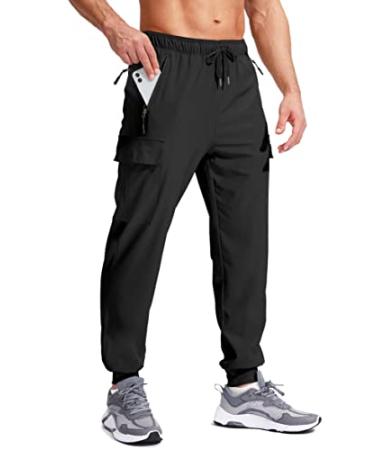 G Gradual Men's Joggers with Multi Pocket Lightweight Quick Dry Hiking Cargo Pants for Men Athletic Travel Golf Outdoor Black Large