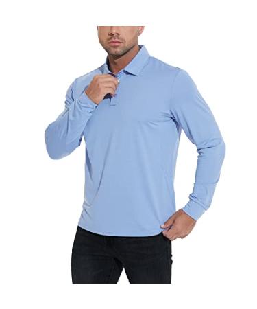 JIM LEAGUE Men's Golf Shirts Polo Quick Dry Lightweight Performance Short & Long Sleeve Athletic Tennis Collar Shirts UPF50 07-long Sleeve-blue Large