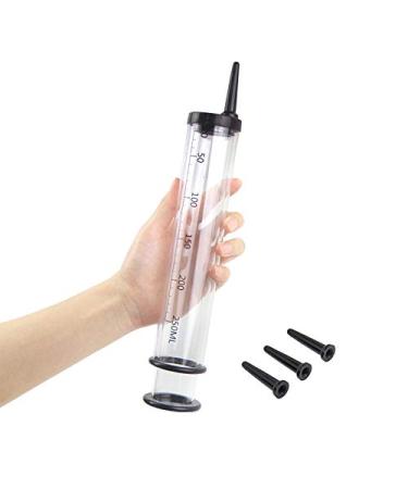 250ml Syringe Launcher Applicators Lube Tube Oil Shooter Launcher Health Care Aid Tools with Scales Smooth Rounded Tip & Cap Syringe (Transparent)