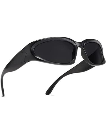 AIEYEZO Wrap Around Sports Sunglasses for Men Women Fashion Oval Thick Frame Sun Glasses Stylish Sport Wrap Shades Black