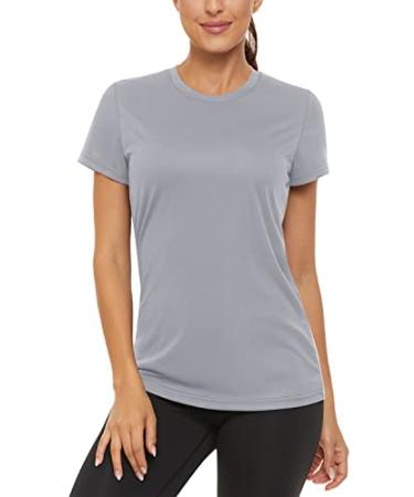 TACVASEN Women's Short Sleeve Shirts Summer Sun Protection UPF 50+ Quick Dry Outdoor Yoga Running Gym Workout Solid Tops Light Grey Medium