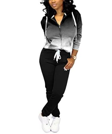 Mrskoala 2 Piece Outfits Lounge Jogging Suits for Women Sweatsuit Tracksuit Long Sweatpants Set 3298black X-Large