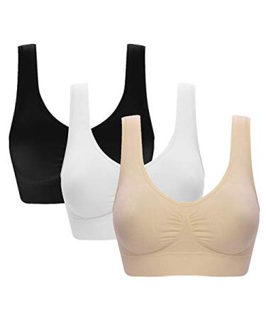 Vermilion Bird Women's 3 Pack Seamless Comfortable Sports Bra with Removable Pads X-Large Black &White &Nude