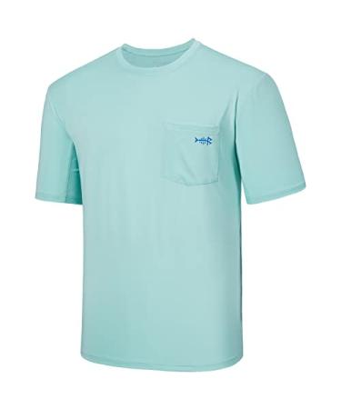 BASSDASH Mens UPF 50+ Performance Short Sleeve Pocket T-Shirt UV Sun Protection Fishing Hiking Kayaking Sports Shirts Seafoam/Vivid Blue Logo 3X-Large