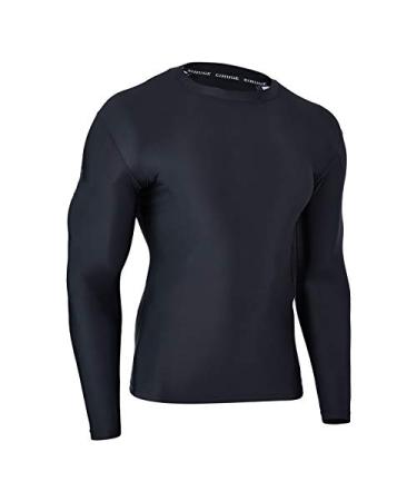 HUGE SPORTS Men's Rash Guard Long Sleeves UPF 50+ UV Sun Protection Quick Drying Splice Compression Swim Shirts Black 3X-Large