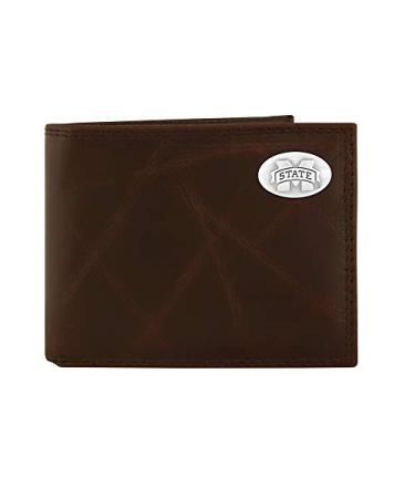 NCAA Mississippi State Bulldogs Zep-Pro Wrinkle Leather Bifold Concho Wallet (Brown)