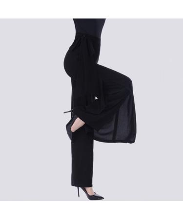 Women's High Waist Side Tie Dance Pants - Wide Leg Split Ballroom Latin Trousers, Black - Large - Buy Online on GoSupps.com