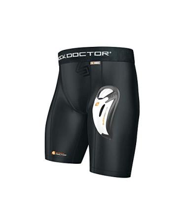 Shock Doctor Compression Shorts with Protective Bio-Flex Cup, Moisture Wicking Vented Protection, Youth & Adult Sizes Large Black