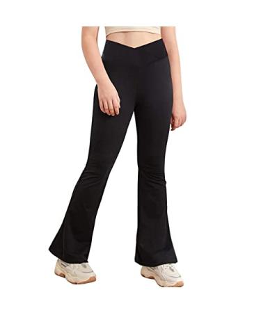 Loodgao Kids Girls Bootcut Yoga Pants V-Waistband Flared Leggings Solid Color Wide Leg Trousers Black 9-10