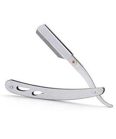 Stainless Steel Straight Edge Barber Shaving Razor Sicastar Folding Straight Razor Single Edge Replaceable Blades fit for All of Double Edge Razor Blades (Silver)