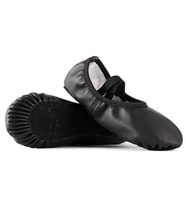 VICVIK Leather Ballet Shoes for Girls - Ballet Slippers Yoga Flat Dance Pratice Shoes for Toddler/Kids 3 Big Kid Black (Full Sole)