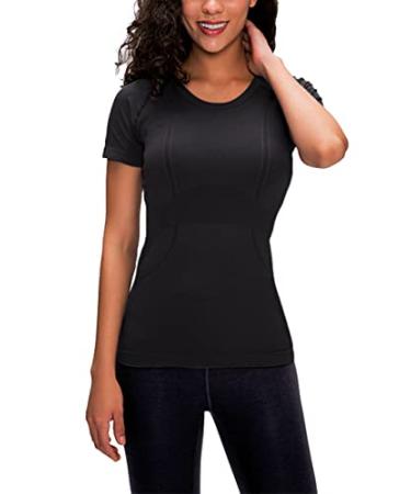 LUYAA Women's Workout Tops Long Sleeve Shirts Yoga Sports Breathable Gym Athletic Top Slim Fit Black-short X-Small