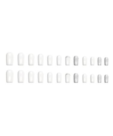 EALGA Opaque Milky White Press on Nails with Silver Glitter & Rhinestones - 24 pcs Short Square Art Nails in 12 Sizes - Buy Online on GoSupps.com