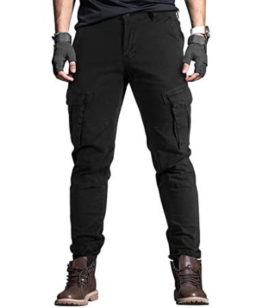 OUTSON Men's Work Cargo Pants with Multi-Pockets Construction Flex Pants Ripstop Outdoor Hiking for Men Black 36