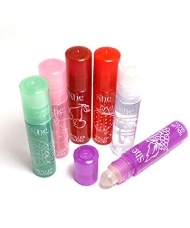 S.he Makeup Fruity-Pop Roller Gloss Set - 6 Flavors, Glass-Like Shine Lip Gloss 0.22oz - Clear - Buy Online on GoSupps.com
