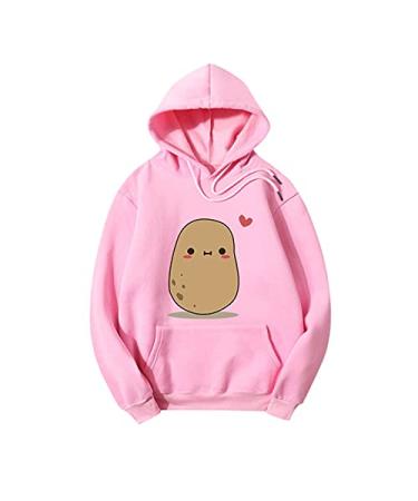 IFOTIME Cute Hoodies for Teen Girls Pullover Potato Heart Printed Solid Color Hooded Sweatshirt Sport Ligthweight C11 Pink X-Large