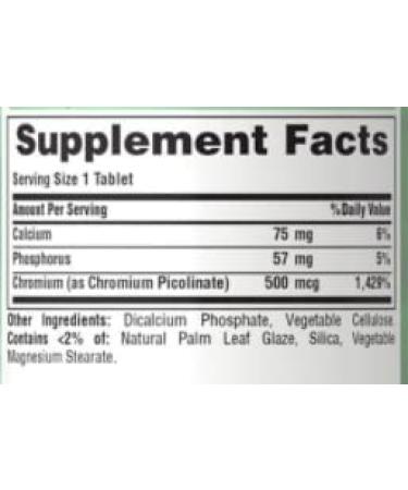 Puritans Pride Chromium Picolinate 500mcg 100 Count - Yeast Free Supplement - Buy Online on GoSupps.com
