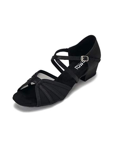 CLEECLI Low Heel Ballroom Dance Shoes Women Latin Salsa Practice Dancing Shoes 1.5 Inch Heel ZB14 7.5 Black