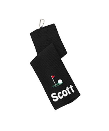 Personalized Golf Bag Towel, Green Design, Waffle Microfiber, Embroidered Name, Monogrammed Sports Golfer Gift Black