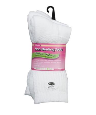 J.T. Foote - Non Binding Diabetic Socks Crew Ladies 3pk - White Size 9-11