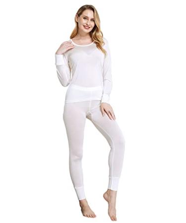 Viamulion Womens 100% Silk Thermal Underwear Pants Premium Lined Base Layer Bottom White X-Large