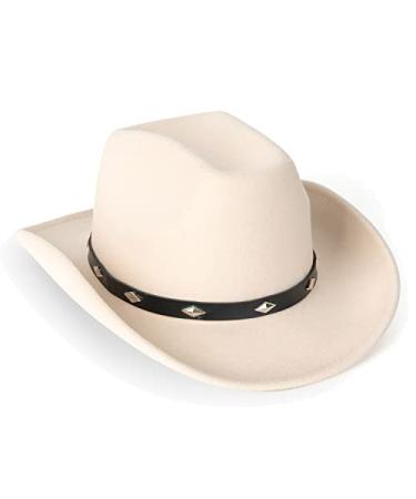 Lisianthus Women Men Western Cowboy Cowgirl Hat Outdoor Felt Wide Brim Hat Diamond Shaped-beige Medium