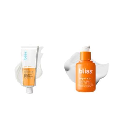 Bliss Bright Idea Vitamin C + Tri-Peptide Brightening Serum - 1 Fl Oz - Hydrating Illuminating Face Cream with Peptides & Bliss Glow Rush Luminous Daily Brightening Moisturizer for Radiant Skin