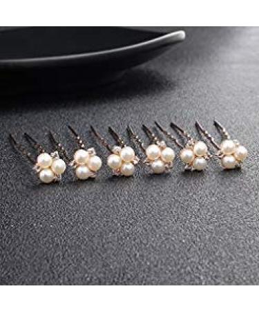 Kercisbeauty Wedding Pearl Hair Pins for Brides Bridal Rhinestones Updos Hair Piece Bridesmaid Hair Accessory (Set of 6)(Rose Gold)