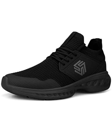 Giniros Mens Running Shoes Slip On Walking Shoes Non Slip Work Shoes Comfy Breathable Lightweight Fashion Tennis Gym Sneakers 8.5 All Black
