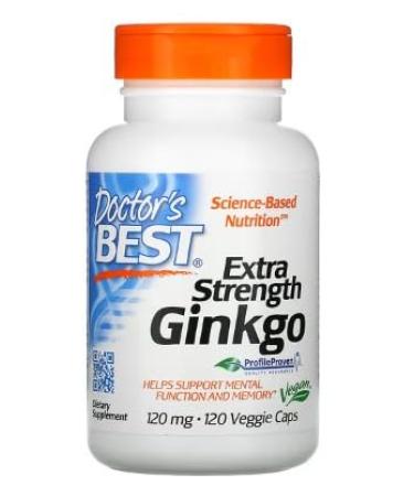 Doctor's Best Ginkgo Biloba Extra Strong - 120mg - 120 Vegetable Capsules | Memory and Circulation Support