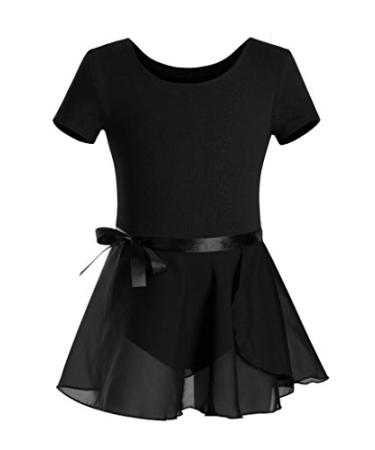 DANSHOW Girls Short Sleeve Leotard with Skirt Kids Dance Ballet Tutu Dresses Black 4-6 Years