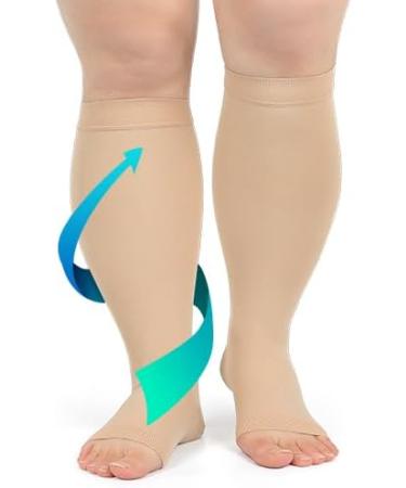 FITTOO Plus Size Compression Socks for Men & Women - 20-30mmHg Graduated Support for Shin Splints Varicose Veins & Calf Pain Relief - Open Toe Wheat 2X-Large - Buy Online on GoSupps.com