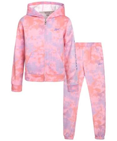 Reebok Girls' Jogger Set - 2 Piece Hoodie Sweatshirt and Sweatpants Sweatsuit (Size: 4-12) Tie Dye Sugar Plum 7