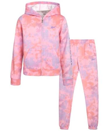 Reebok Girls' Jogger Set - 2 Piece Hoodie Sweatshirt and Sweatpants Sweatsuit (Size: 4-12) Tie Dye Sugar Plum 7